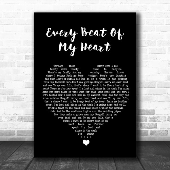 Rod Stewart Every Beat Of My Heart Black Heart Song Lyric Wall Art Print