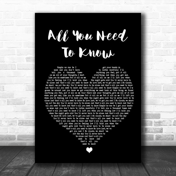 Gryffin & SLANDER All You Need To Know Black Heart Song Lyric Wall Art Print