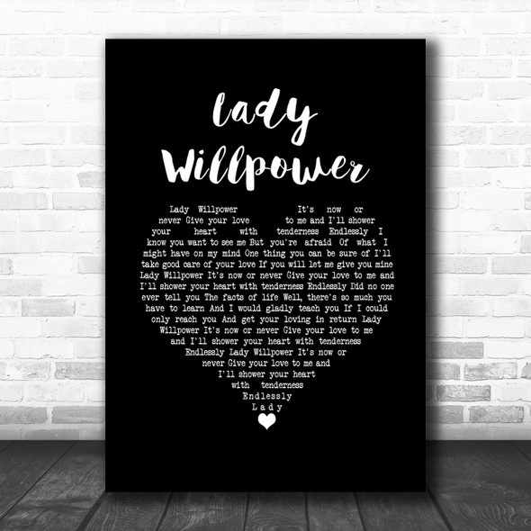 Gary Puckett & The Union Gap Lady Willpower Black Heart Song Lyric Wall Art Print