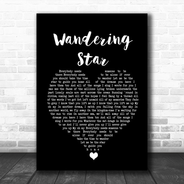 Noel Gallagher's High Flying Birds Wandering Star Black Heart Song Lyric Wall Art Print