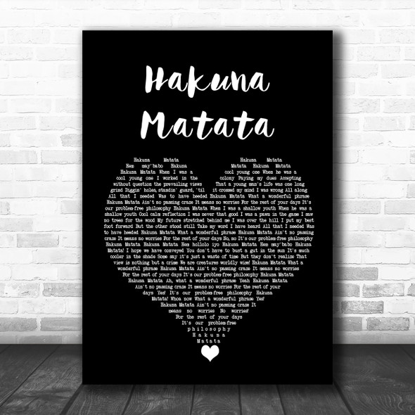 Elton John Jimmy Cliff Hakuna Matata Black Heart Song Lyric Wall Art Print