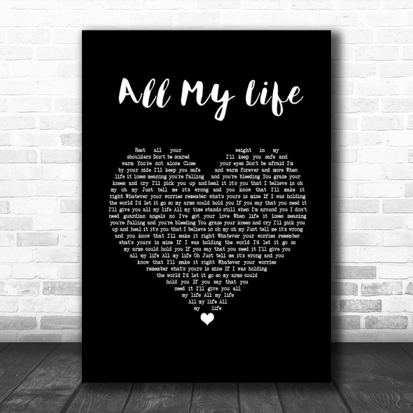 Charlotte All My Life Black Heart Song Lyric Wall Art Print