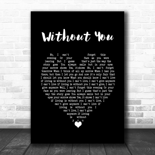 Harry Nilsson Without You Black Heart Song Lyric Wall Art Print