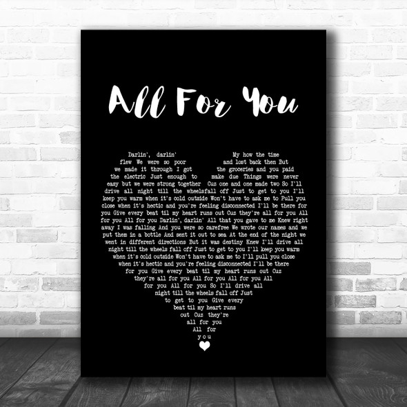 Iration All For You Black Heart Song Lyric Wall Art Print