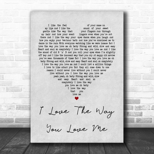 Boyzone I Love The Way You Love Me Grey Heart Song Lyric Music Wall Art Print