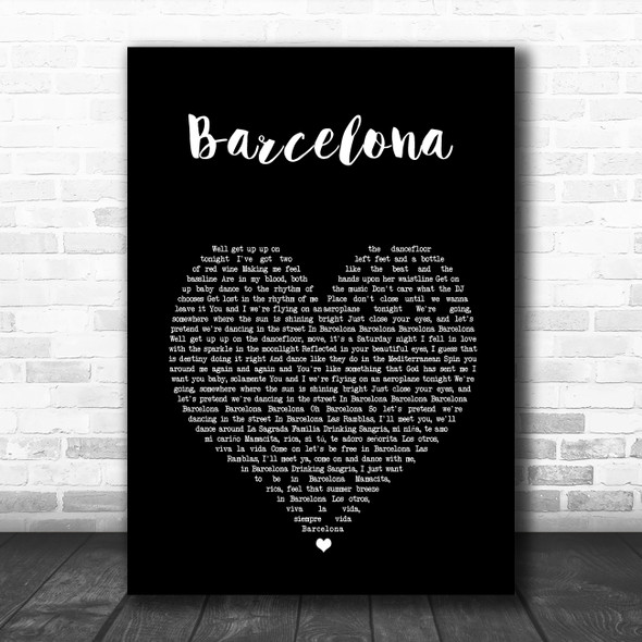 Ed Sheeran Barcelona Black Heart Song Lyric Wall Art Print