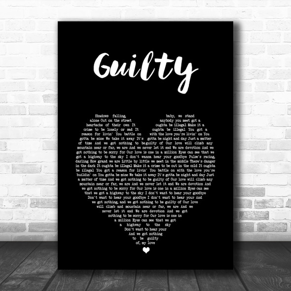 Barbra Streisand & Barry Gibb Guilty Black Heart Song Lyric Wall Art Print