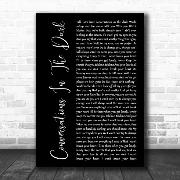 John Legend Conversations In The Dark Black Script Song Lyric Wall Art Print