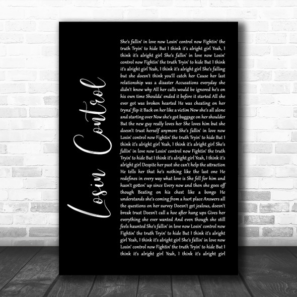 Russ Losin Control Black Script Song Lyric Wall Art Print