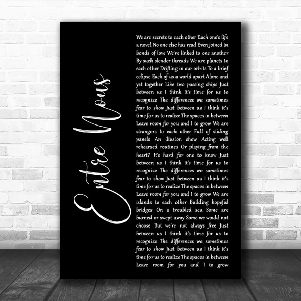 Rush Entre Nous Black Script Song Lyric Wall Art Print