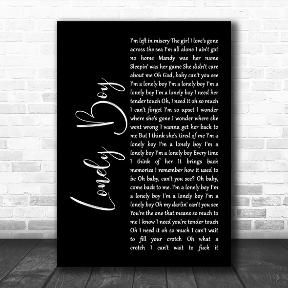 Sex Pistols Lonely Boy Black Script Song Lyric Wall Art Print