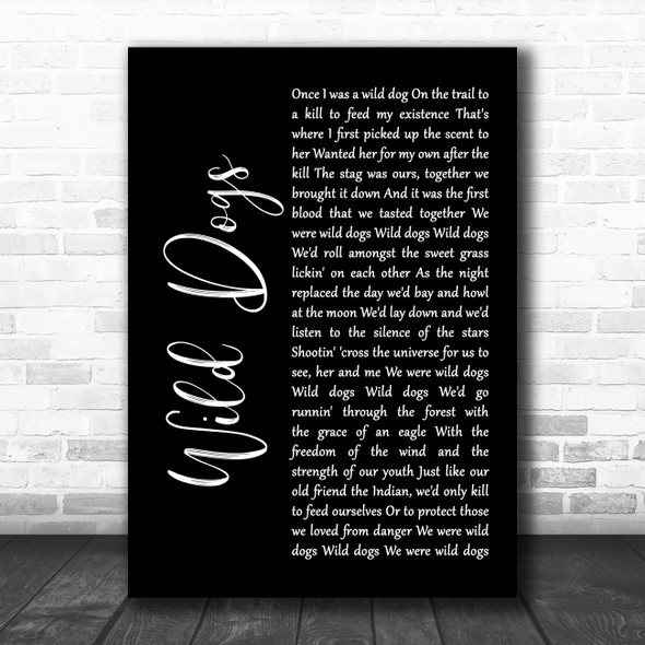 Colter Wall Wild Dogs Black Script Song Lyric Wall Art Print