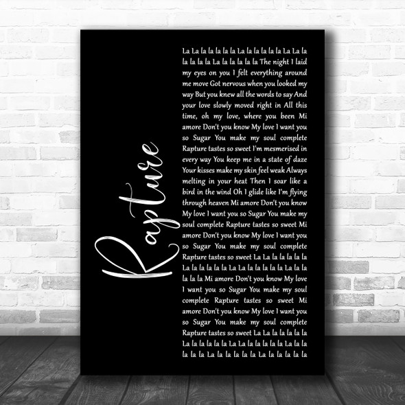 iiO Rapture Black Script Song Lyric Wall Art Print