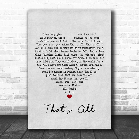 Michael Buble That's All Grey Heart Song Lyric Music Wall Art Print