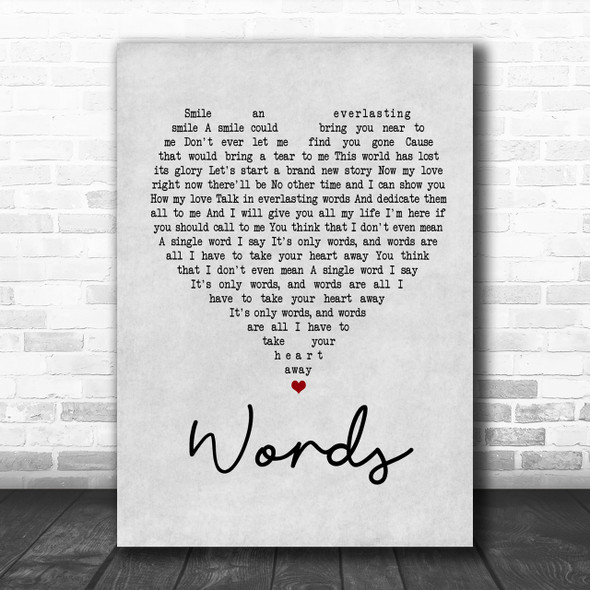 Bee Gees Words Grey Heart Song Lyric Music Wall Art Print