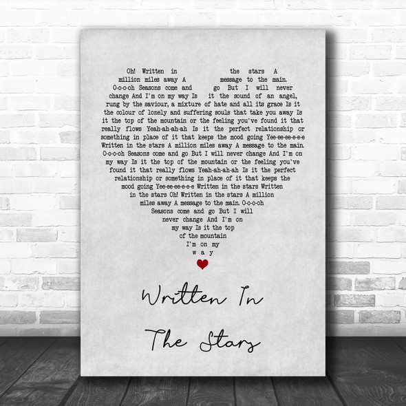 Tinie Tempah Written In The Stars Grey Heart Song Lyric Music Wall Art Print
