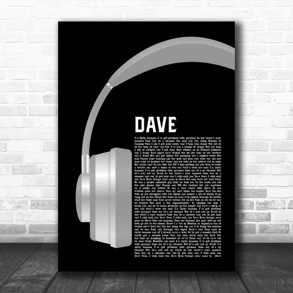 Missing Andy Dave Grey Headphones Song Lyric Wall Art Print