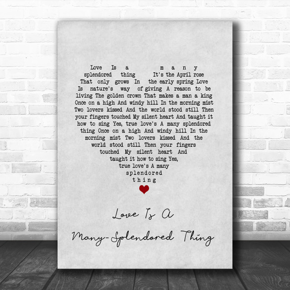 Andy Williams Love Is A Many-Splendored Thing Grey Heart Song Lyric Wall Art Print