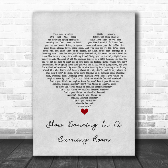 John Mayer Slow Dancing In A Burning Room Grey Heart Song Lyric Wall Art Print