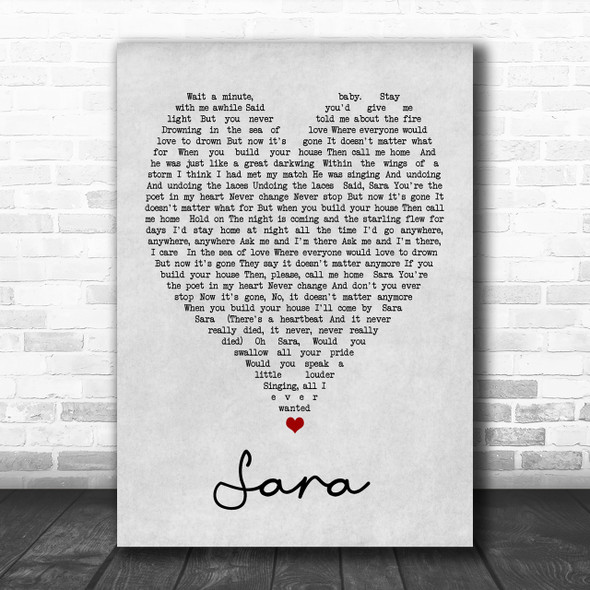 Sara Fleetwood Mac Grey Heart Song Lyric Music Wall Art Print