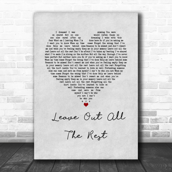 Linkin Park Leave Out All The Rest Grey Heart Song Lyric Wall Art Print