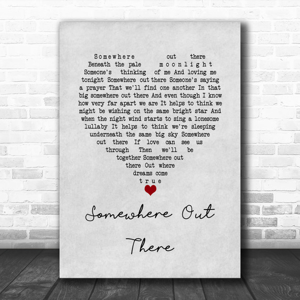 James Ingram Somewhere Out There Grey Heart Song Lyric Wall Art Print