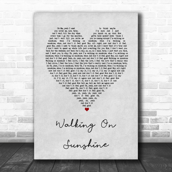 Katrina And The Waves Walking On Sunshine Grey Heart Song Lyric Wall Art Print