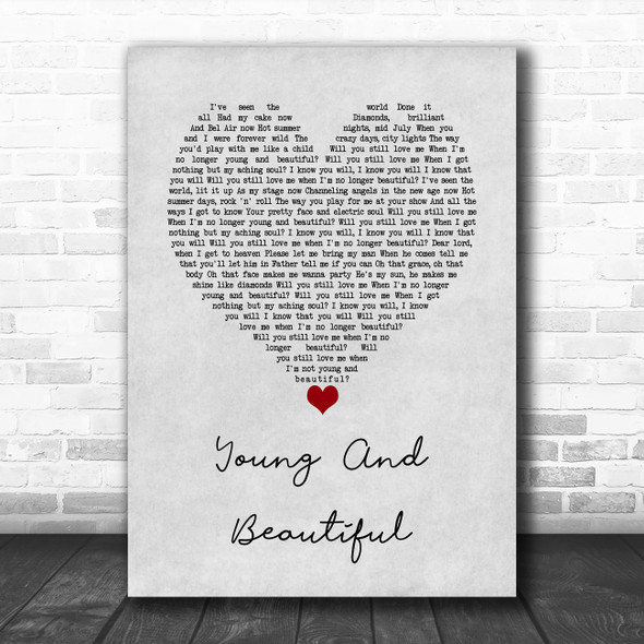 Lana Del Rey Young And Beautiful Grey Heart Song Lyric Wall Art Print