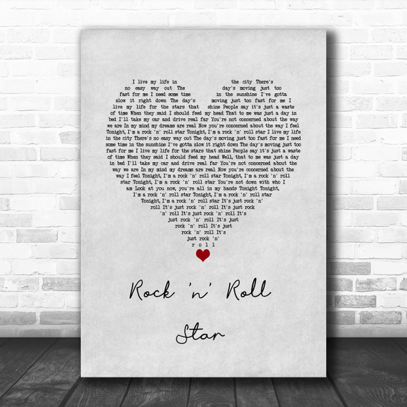 Oasis Rock 'n' Roll Star Grey Heart Song Lyric Wall Art Print