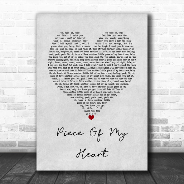 Janis Joplin Piece Of My Heart Grey Heart Song Lyric Wall Art Print