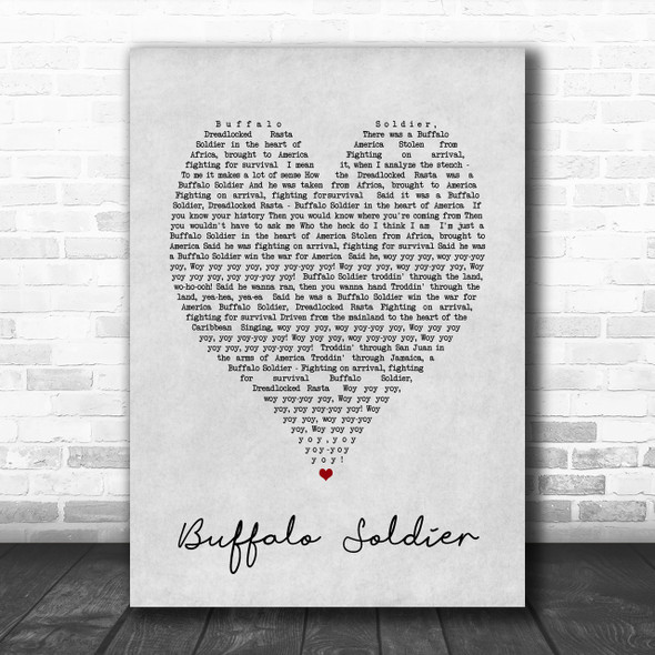 Buffalo Soldier Bob Marley Grey Heart Song Lyric Music Wall Art Print