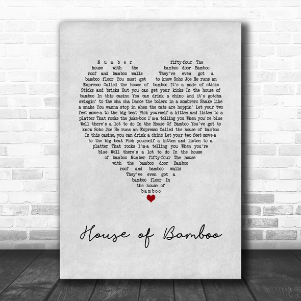 Andy Williams House of Bamboo Grey Heart Song Lyric Wall Art Print