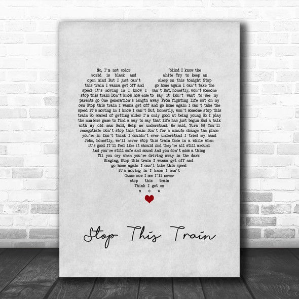 John Mayer Stop This Train Grey Heart Song Lyric Wall Art Print