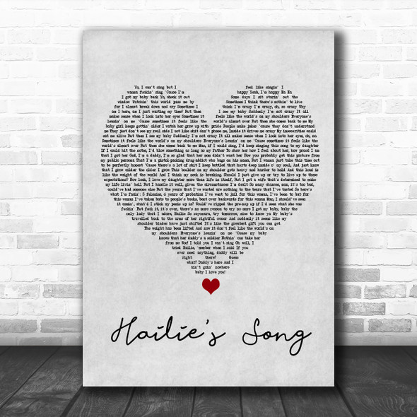 Eminem Hailie's Song Grey Heart Song Lyric Wall Art Print