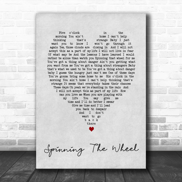 George Michael Spinning The Wheel Grey Heart Song Lyric Music Wall Art Print