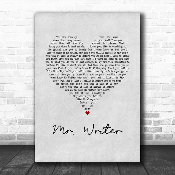 Stereophonics Mr. Writer Grey Heart Song Lyric Wall Art Print