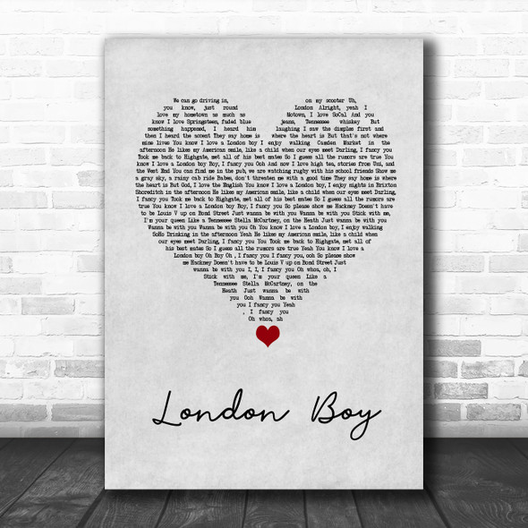 Taylor Swift London Boy Grey Heart Song Lyric Wall Art Print