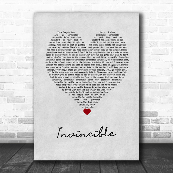 Tinie Tempah Invincible Grey Heart Song Lyric Wall Art Print