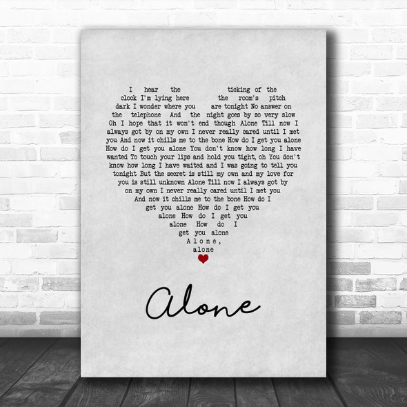 Heart Alone Grey Heart Song Lyric Wall Art Print