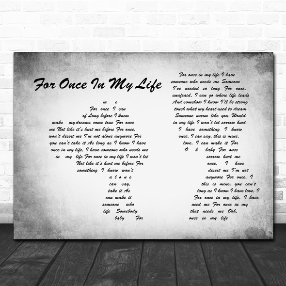 Stevie Wonder For Once In My Life Man Lady Couple Grey Song Lyric Wall Art Print