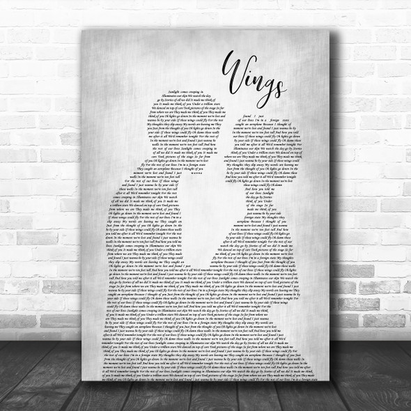 Birdy Wings Man Lady Bride Groom Wedding Grey Song Lyric Wall Art Print