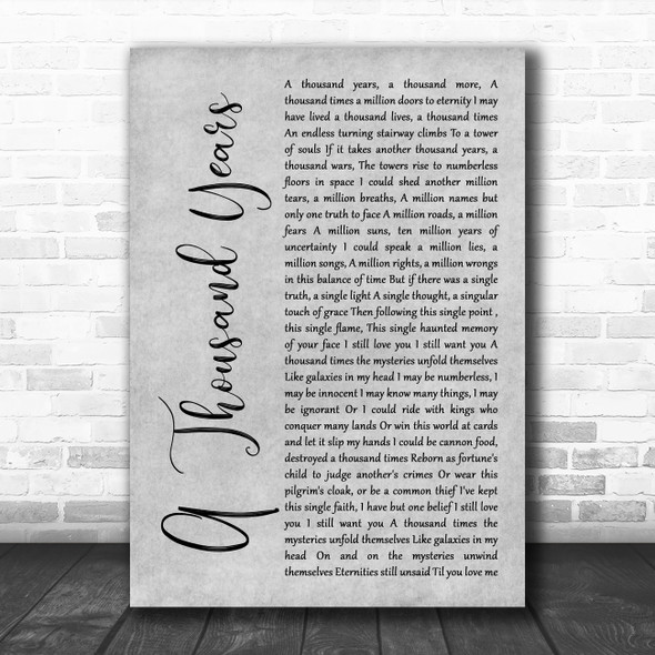 Sting A Thousand Years Grey Rustic Script Song Lyric Wall Art Print