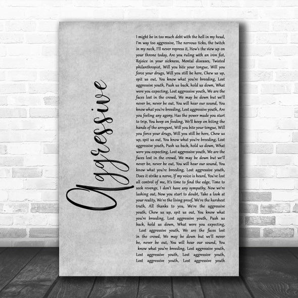 Beartooth Aggressive Grey Rustic Script Song Lyric Wall Art Print