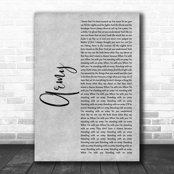 Ellie Goulding Army Grey Rustic Script Song Lyric Wall Art Print