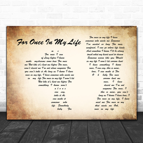 Stevie Wonder For Once In My Life Man Lady Couple Song Lyric Wall Art Print