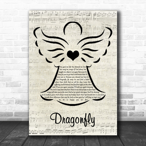 Small Town Titans Dragonfly Music Script Angel Song Lyric Wall Art Print