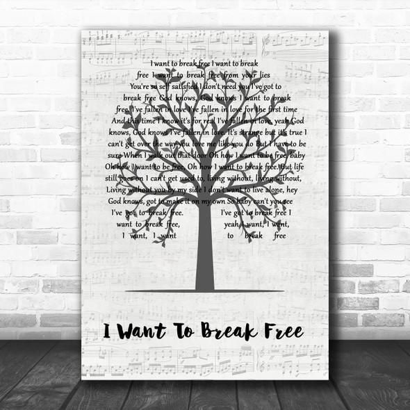 Queen I Want To Break Free Music Script Tree Song Lyric Wall Art Print