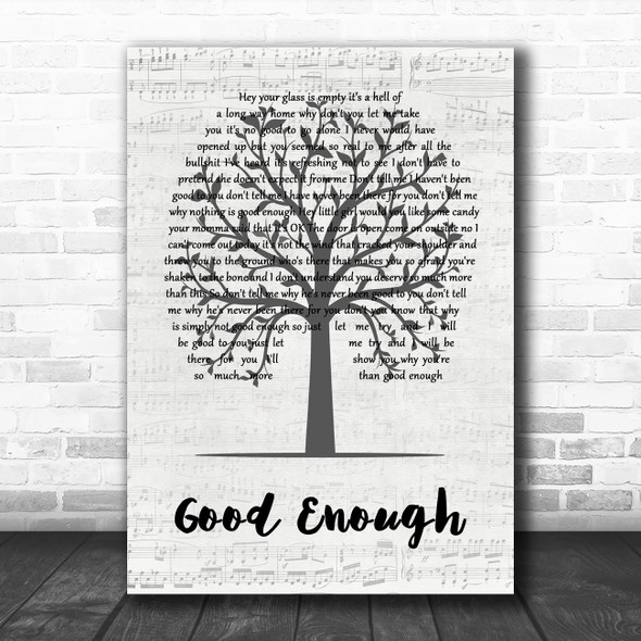 Sarah Mclachlan Good Enough Music Script Tree Song Lyric Wall Art Print