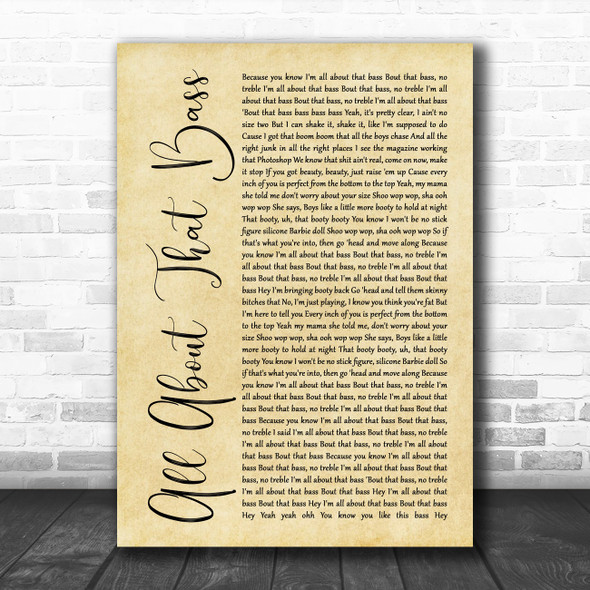 Meghan Trainor All About That Bass Rustic Script Song Lyric Wall Art Print