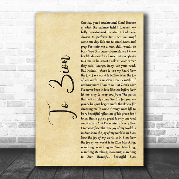 Lauryn Hill To Zion Rustic Script Song Lyric Wall Art Print